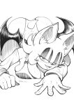  anthro armwear bat bent_over big_breasts big_butt breasts butt cleavage clothed clothing detached_sleeves eyeshadow fangs female hi_res leotard makeup mammal monochrome rouge_the_bat sega solo sonic_the_hedgehog_(series) teeth volan_art wings 