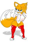  &lt;3 anthro big_breasts blue_eyes breasts canid canine crossgender female fluffy fluffy_tail fox fur genitals hi_res mammal miles_prower multicolored_body multicolored_fur nipples nsfwtheodore orange_body orange_fur pussy sega simple_background smile solo sonic_the_hedgehog_(series) tail thick_thighs two_tone_body two_tone_fur white_body white_fur 