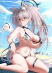  alternate_breast_size animal_ears beach bikini blue_archive breasts grey_hair halo heterochromia highres hoshino_(blue_archive) large_breasts nonomi_(blue_archive) ponytail see-through serika_(blue_archive) shiroko_(blue_archive) shiroko_(terror)_(blue_archive) swimsuit yolo_generations 
