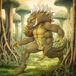  alien animal_genitalia anthro byondrage croconut genitals hi_res hybrid kardukk_(artist) lowius male multi_arm multi_eye multi_limb multicolored_body nude olive_body orange_eyes reptile scalie sheath tasteful_nudity two_tone_body walking yellow_body yellow_eyes 