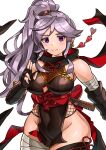  1girl absurdres breasts commission commissioner_upload earrings fire_emblem fire_emblem:_genealogy_of_the_holy_war hair_ornament highres ishtar_(fire_emblem) jewelry ninja non-web_source oniisan02b ponytail purple_eyes purple_hair skeb_commission thick_thighs thighs 