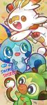  animal_focus black_eyes blue_eyes bright_pupils brown_eyes copyright_name doradorakingyo grookey no_humans nostrils open_mouth poke_ball poke_ball_(basic) pokemon pokemon_(creature) pokemon_swsh scorbunny smile sobble starter_pokemon_trio tears white_pupils 