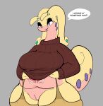  absurd_res age_difference anthro big_breasts breasts clothed clothing digital_media_(artwork) dragon female generation_6_pokemon genitals goodra goopyarts hi_res huge_breasts nan_(goopyarts) nintendo nude older_female pokemon pokemon_(species) presenting presenting_pussy pussy slightly_chubby solo text thick_thighs wide_hips 