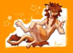  2023 anthro chest_tuft digital_media_(artwork) fur hi_res horn nude orange_background orange_body orange_fur reysi signature simple_background solo tuft white_body white_fur 