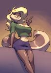  2023 anthro big_breasts bigdad blonde_hair breasts cleavage clothed clothing female hair looking_at_viewer mammal rodent sciurid simple_background smile smiling_at_viewer solo tree_squirrel 