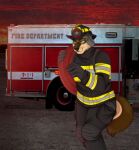  absurd_res anthro canid canine canis clothing department engine fire firefighter hi_res hose luckywolff lupis male mammal solo thehuntingwolf truck uniform wcanis wolf 