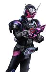  1boy 2018 armor arrow_(symbol) black_bodysuit bodysuit build_rider_watch clock clock_hands driver_(kamen_rider) full_body gloves highres kamen_rider kamen_rider_zi-o kamen_rider_zi-o_(series) male_focus masukudo_(hamamoto_hikaru) pink_eyes pink_gloves profile rider_belt rider_watch shoes solo time_travel tokusatsu white_background zi-o_rider_watch ziku_driver 