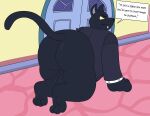  absurd_res advocate_(toontown) anthro backsack balls butt cog_(toontown) domestic_cat english_text felid feline felis genitals hi_res looking_back machine male mammal robot simple_background slightly_chubby solo sstinkies text toontown_corporate_clash toontown_online 