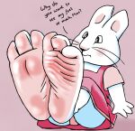 3_toes anthro barefoot big_feet blush body_blush clothing dark_eyes dress feet female foot_blush foot_fetish foot_focus fur hi_res huge_feet kariii lagomorph leporid mammal paws pink_clothing pink_dress pink_soles rabbit ruby_(max_and_ruby) showing_feet simple_background soles solo toes unseen_character white_body white_fur wrinkled_feet wrinkled_soles wrinkles wrinkles_in_clothes 
