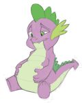 2012 anthro belly canson chubby_anthro chubby_male clothed clothing dragon fangs friendship_is_magic hand_on_stomach hasbro male mouth_closed my_little_pony nude scales scalie sitting slightly_chubby smile solo spade_tail spike_(mlp) tail teeth western_dragon 