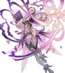 1girl alternate_costume aversa_(fire_emblem) aversa_(resplendent)_(fire_emblem) book boots breasts bridal_gauntlets cape dark-skinned_female dark_skin detached_sleeves dress facial_mark fingernails fire_emblem fire_emblem_awakening fire_emblem_heroes flower frills full_body grey_hair highres holding holding_book large_breasts long_hair long_sleeves looking_away magic makitoshi0316 non-web_source official_art open_book parted_bangs pelvic_curtain plant red_eyes short_dress solo thigh_boots transparent_background vines 