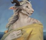  charr clothed clothing dress eyelashes felid feline female fur guild_wars hair hierro_(artist) horn invalid_tag mammal multi_ear multi_horn nails painting_(artwork) sea sky smile solo solo_focus traditional_media_(artwork) water 