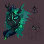  1:1 anoraknr arthropod beetle changeling fangs female friendship_is_magic green_eyes green_hair hair hasbro horn insect my_little_pony portrait pupils queen_chrysalis_(mlp) slit_pupils smile solo teeth 