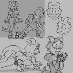  anthro clothing digitigrade fan_character female gloves handwear hi_res horn kobold model_sheet multiple_poses panties pose slappps solo underwear upskirt 