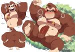  2023 abs anthro ape armpit_fetish balls blush bodily_fluids breath broly_culo brown_body brown_eyes brown_fur butt crouching digital_drawing_(artwork) digital_media_(artwork) donkey_kong_(character) donkey_kong_(series) emanata erection fur genitals grass haplorhine hi_res humanoid_genitalia humanoid_penis hyaku_(artist) japanese_text looking_at_viewer lying male mammal meme motion_lines multiple_images musclegut muscular muscular_male navel nintendo on_back one_eye_closed pecs penis plant primate rear_view signature simple_background solo sweat sweatdrop text translation_request wink 