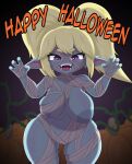  absurd_res areola bandage big_breasts blonde_hair blue_areola blue_body blue_fur blue_nipples breasts digeldickerson eyelashes female food fruit fur hair halloween halloween_costume hi_res holidays huge_breasts humanoid humanoid_pointy_ears league_of_legends mummy_costume navel nipples one_breast_out open_mouth open_smile pigtails plant poppy_(lol) pumpkin pupils purple_background purple_eyes riot_games short_stack simple_background slit_pupils smile solo text thick_thighs twintails_(hairstyle) wide_hips yordle 
