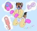  ambiguous_gender anthro cage chastity_device clothed clothing diaper furry gaypaw genitals hi_res hyena infantilism male mammal mitts onsie pajamas penis sex_toy solo wearing_diaper 