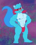  abs anthro armpit_hair bear blue_body blue_fur body_hair clothed clothing digital_media_(artwork) fur genitals glitchedweasel happy_tree_friends hi_res hyper jockstrap male mammal mask penis red_clothing red_jockstrap red_underwear rodent sciurid simple_background solo splendid_(htf) tree_squirrel underwear 