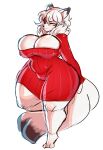  absurd_res arctic_fox big_breasts black_ear_tips black_tail_tip breasts canid canine cleavage cleavage_cutout cleavage_overflow clothed clothing colored_sketch curvy_figure female fox fur furrreun hi_res huge_breasts long_sleeves long_tail mammal mature_female neckfluff on_one_leg one_eye_closed red_clothing sketch solo standing svala_(svala_fox) sweater tail thick_thighs tight_clothing topwear white_body white_fur white_tail wide_hips wink 