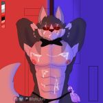  absurd_res anthro bodily_fluids canid canine canis cum cum_on_face genital_fluids hair hi_res kyle_(kyle_furs) kyle_furs looking_at_viewer male mammal nipples nude simple_background solo wherewolf wolf 
