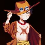  1boy black_background black_eyes black_hair commentary_request daji1201 hat highres jewelry looking_at_viewer male_focus monkey_d._luffy necklace no_shirt one_piece scar scar_on_chest scar_on_face solo 