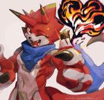  &lt;3 absurd_res anthro bandai_namco betelgammamon claws codpiece digimon digimon_ghost_game elemental_manipulation fire fire_manipulation glacier_up_sun hi_res horn male navel one_eye_closed red_body scarf solo wink yellow_eyes 