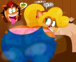  2023 3barts 4k absurd_res accessory activision anthro bandicoot bent_over big_butt blonde_hair bodily_fluids bouncing_butt brother brother_and_sister bubble_butt butt butt_cleavage butt_focus butt_jiggle clothing coco_bandicoot crash_bandicoot crash_bandicoot_(series) denim denim_clothing detailed_background dialogue digital_drawing_(artwork) digital_media_(artwork) duo english_text eyelashes female fingerless_gloves fingers food fruit fur gesture gloves green_eyes hair hair_accessory hair_tie handwear hi_res huge_butt inside jiggling leaning leaning_forward lipstick long_hair looking_back makeup male mammal marsupial motion_lines multicolored_body multicolored_fur open_mouth orange_body orange_fur overalls panties pink_clothing pink_panties pink_underwear plant ponytail rear_view red_hair red_lipstick short_hair sibling sister smile sweat tan_body tan_fur teeth text thick_thighs thigh_jiggle thumbs_up tongue tongue_out two_tone_body two_tone_fur underwear wide_hips wumpa_fruit 