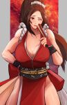  1girl absurdres breasts highres huge_breasts large_breasts lips mature_female ninja one_eye_closed shadowcero shiranui_mai the_king_of_fighters thighs 