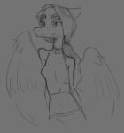  alternate_hairstyle anthro clothed clothing dinosaur eyebrows fang_(gvh) feathered_wings feathers female goodbye_volcano_high grey_background hair half-closed_eyes long_hair monochrome narrowed_eyes navel pterodactylus pterosaur reptile scalie simple_background sketch snoot_game_(fan_game) solo thick_eyebrows unknown_artist wings 