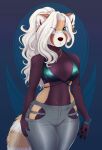  ailurid anthro black_nose bra bracelet clothed clothing female fur green_eyes hair hi_res jewelry mammal markings red_panda ring_(marking) ringtail solo tail tail_markings tammy_(thecatnamedfish) thecatnamedfish underwear white_hair 