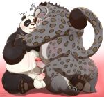  2023 96panda anthro balls bear belly big_belly black_body blush dreamworks duo erection felid genitals giant_panda grey_body hi_res kemono kung_fu_panda male male/male mammal master_po_ping overweight overweight_male pantherine penis simple_background snow_leopard tai_lung_(kung_fu_panda) white_body 