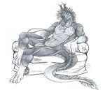  absurd_res animal_genitalia anthro big_(disambiguation) dragon furniture genitals hi_res invalid_tag lairus male oversized pin_(disambiguation) pinup playing pose reptile scalie sheath size sketch sofa solo thehuntingwolf up 
