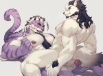  2boys abs animal_ears bara beard between_pectorals commission completely_nude cum cum_string destroycode diamond_(shape) dog_boy erection eye_contact facial_hair feet_out_of_frame forked_eyebrows furry furry_male furry_with_furry goatee highres imminent_anal imminent_penetration large_pectorals long_hair looking_at_another male_focus male_pubic_hair multicolored_hair multiple_boys muscular muscular_male nipples nude original pecjob pectoral_squeeze pectorals penis ponytail precum pubic_hair purple_fur sadiend seductive_smile sitting sitting_on_lap sitting_on_person smile straddling streaked_hair thick_eyebrows thick_thighs thighs tiger_boy tiger_ears tongue tongue_out veins veiny_penis white_hair yaoi yellow_eyes 