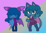  2020 anthro anthrofied back_wings bangs bat belt big_eyes black_eyes blue_background blue_blush blue_body blue_boots blue_cheeks blue_clothing blue_eyebrows blue_footwear blue_hair blue_wings blush blush_lines boots breasts chain chain_belt chibi circle_eyebrows clothing cyan_background devil_horns_(gesture) digital_media_(artwork) dress duo ears_down eyebrows eyelashes eyeless fangs female fist footwear forked_tail generation_1_pokemon gesture golbat gradient_background grey_background grey_eyes hair hair_over_eyes hi_res legwear long_tongue looking_at_viewer mammal medium_breasts membrane_(anatomy) membranous_wings multicolored_boots multicolored_clothing multicolored_footwear mythrica nervous nintendo pigeon_toed pink_background pink_inner_ear pink_tongue pink_wings pivoted_ears pokemon pokemon_(species) pokemorph poofy_hair prick_ears puffy_hair purple_background purple_clothing purple_dress purple_inner_ear purple_sweater purple_topwear purple_wings realistic_wings shy simple_background sleeveless sleeveless_dress sleeveless_sweater smile standing sweater tail tan_background teal_body teal_eyebrows teal_hair teeth thigh_boots thigh_highs tongue tongue_out topwear turtleneck two_tone_boots two_tone_clothing two_tone_footwear two_tone_inner_ear two_tone_wings unusual_anatomy unusual_tail wide_stance wing_on_chest wings zubat 