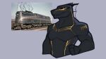  anthro black_body dragon electric_locomotive gold_markings horn how_to_dragon_your_train hybrid leviathinh living_machine living_train living_vehicle locomorph locomotive machine male markings muscular number pennsylvania_railroad prr_gg1 solo train vehicle 