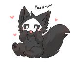  &lt;3 anthro black_body black_fur black_inner_ear_fluff black_pawpads black_sclera blush canid canine canis changed_(video_game) chest_tuft daww english_text fur goo_creature inner_ear_fluff kopeni_ko male mammal mask open_mouth pawpads puro_(changed) simple_background sitting solo text tuft white_background white_eyes wolf 