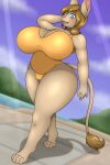  &lt;3 &lt;3_eyes 2:3 4_toes 5_fingers absurd_res anthro beach belly big_breasts blue_eyes blush breasts brown_body brown_hair cel_shading cleavage cleavage_cutout clothed clothing cloud curvy_figure day dipodid dutch_angle feet female fingers full-length_portrait glistening glistening_body glistening_hair gold_clothing golden_week hair hand_behind_head hi_res huge_breasts huge_hips huge_thighs jerboa johnmarten light long_tail looking_at_viewer mammal mature_female mountain one-piece_swimsuit open_mouth outside pink_nose portrait raised_arm rodent sand seaside shaded shadow sky slightly_chubby solo sunlight swimwear tagme tail tail_tuft tan_body thick_thighs toes tuft voluptuous 