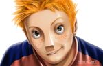  1boy alternate_costume artist_name brown_eyes freckles kaku_(one_piece) kris&amp;jen long_nose looking_at_viewer one_piece orange_hair short_hair simple_background smile solo web_address 