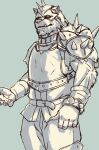  anthro armor baird_(inubikko) bear belt clothed clothing digital_media_(artwork) fur headgear helmet inubikko male mammal simple_background sketch solo yellow_eyes 