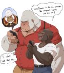  anthro ape biceps blanco brown_body brown_fur cellphone clothing crave_saga english_text fur gorilla haplorhine hi_res humor male mammal muscular muscular_anthro muscular_male nephlect othukimi pecs phone primate shirt smartphone t-shirt text topwear white_body white_fur 