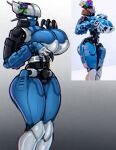  2023 2d 2d_(artwork) accessory android big_breasts big_butt bionicle blue_eyes breasts butt claws cleavage clothed clothing curvy_figure fan_character female female_focus flower flower_in_hair hair hair_accessory hourglass_figure lego machine plant robot simple_background solo solo_focus thick_thighs voluptuous wide_hips zzzhadozzz 