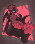  absurd_res anthro artist_name black_sclera brown_body brown_fur cheek_tuft claws crotch_tuft facial_tuft fangs featureless_crotch feet foot_focus front_view fur grin hair hi_res male nude pawpads red_eyes red_hair red_pawpads rz54 smile solo teeth toe_claws tuft 