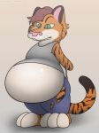  anthro belly big_belly clothed clothing digital_media_(artwork) felid foxball fur hair hi_res inflation male mammal overweight pantherine simple_background solo stripes tiger 