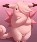  absurd_res angry belly blush clefable clenched_teeth crossed_arms embarrassed female galv3z_(artist) generation_1_pokemon genitals hair hi_res looking_away nintendo nude pink_body pokemon pokemon_(species) pussy slightly_chubby slightly_chubby_female solo standing tail teeth thick_thighs wings 