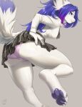  absurd_res anthro bottomwear breasts butt canid canine clothed clothing female fur hi_res kittellox_(artist) mammal multicolored_body multicolored_fur panties paws skirt solo two_tone_body two_tone_fur underwear upskirt white_body white_fur 