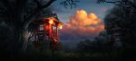  absurdres architecture cloud east_asian_architecture evening highres lantern no_humans original outdoors scenery shrine sky stairs stone_lantern tomo_ro tree 