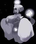  big_breasts breasts cibastion clothing female ghost grey_body grey_eyes grey_skin hair hi_res huge_breasts humanoid navel smile solo spirit tail talisman thick_thighs unknown_character white_hair wide_hips will-o&#039;-the-wisp 