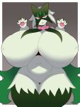  absurd_res anthro big_breasts breasts duskyer featureless_breasts female fur generation_9_pokemon green_body green_fur hi_res huge_breasts hyper hyper_breasts inverted_nipples looking_at_viewer meowscarada navel nintendo nipples paws pink_eyes pokemon pokemon_(species) solo standing thick_thighs wide_hips 