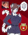  2023 4:5 absurd_res anthro anthrofied breasts clothed clothing command_and_conquer english_text felid female fur hair hi_res human mammal military pantherine portrait red_background simple_background solo stripes text the_man three-quarter_portrait tiger white_body 