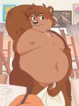  2023 anthro armpit_hair bear belly big_belly black_nose blush body_hair brown_body brown_fur detailed_background fur group hi_res jamiephut kemono male mammal moobs nipples overweight overweight_male towel 